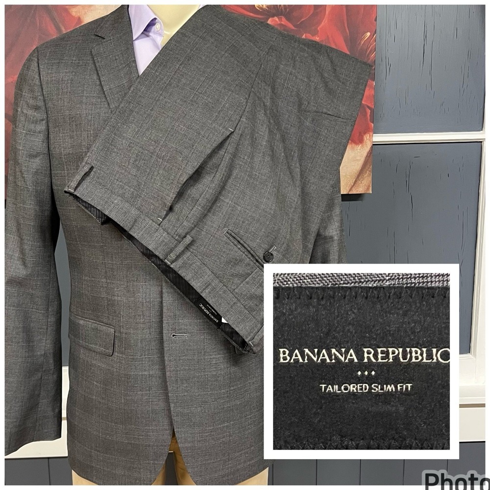 Banana Republic Suit Mens 42L Long (Pants Actual Sz 36x31) Polyester Gray